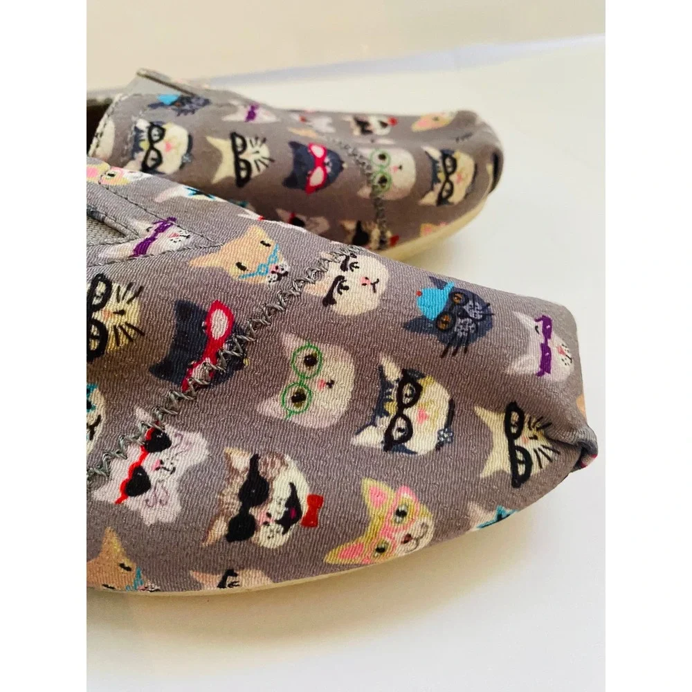 Skechers BOBS for Cats Grey Canvas Slip On Flats Glasses Print Shoes‎ sz 8